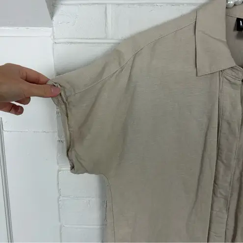 I.N.C. Neutral Linen Blend Boxy Short Sleeve Button Front Top Size XS Tan
