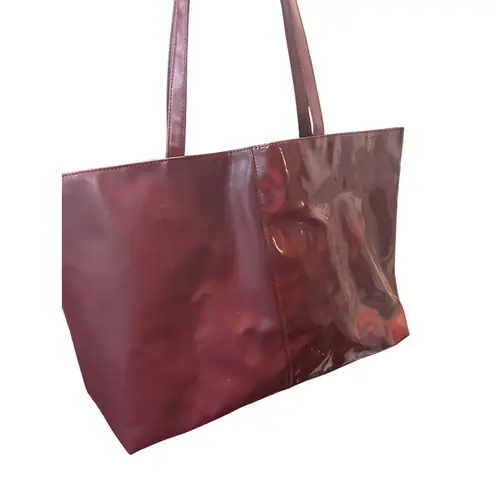 Burgundy Tote Bag Faux Leather Vinyl Shoulder Bag Everyday Carryall Shopper Red