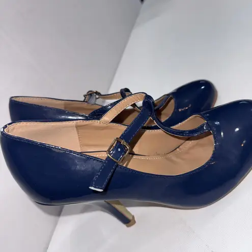 Journee Collection Old Money Business Casual Formal T Strap Stiletto Blue Pumps