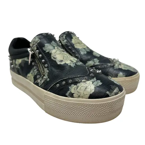 Ash Jasmin Platform Sneakers Leather Floral Studded Black Blue Size 38 US 7.5 8 - Image 4