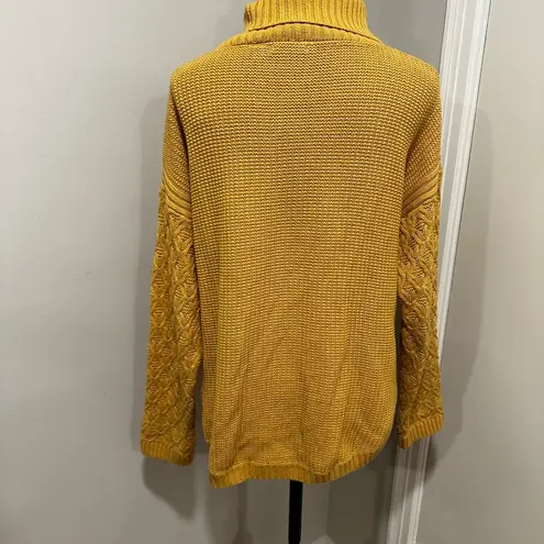 Jeanne pierre Large Yellow Mixed Cable Knit Cowl Neck Sweater Pullover Sweater.