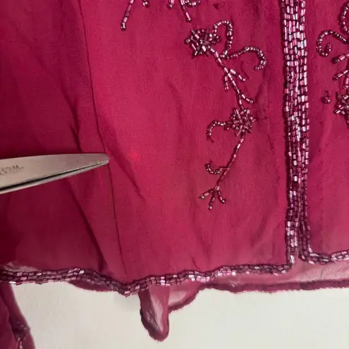 Newport News sheer embellished beaded fairycore festival belle long sleeve silk blouse SZ 12