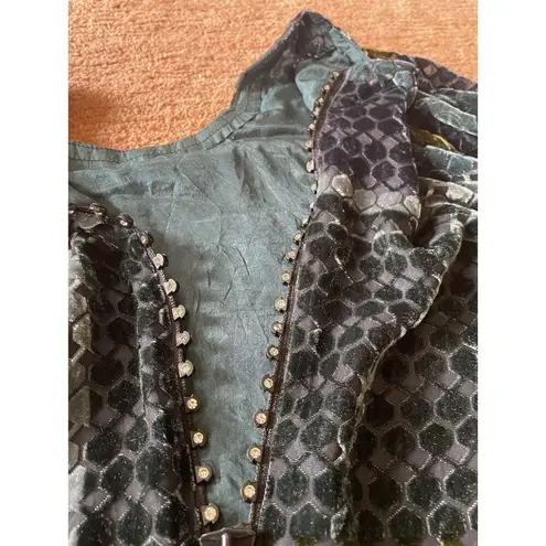 Women Kurta Pakistani Indian Kurti Shirt Dress S velvet silk and silk lining Blue