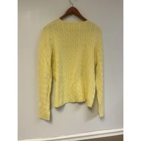 Kate Hill Yellow cable knit Pima cotton crewneck sweater size X-Large Preppy