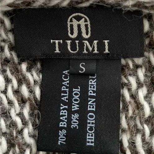 Tumi Peruvian baby alpaca & wool marled gray shawl collar open front cardigan S