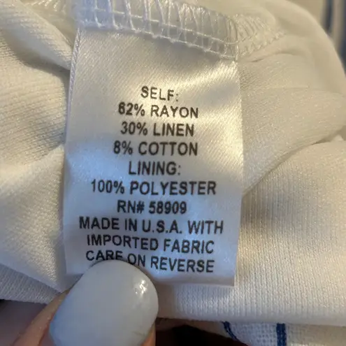 Gibson Latimer Blue White Striped Off Shoulder Linen Blend Dress Large