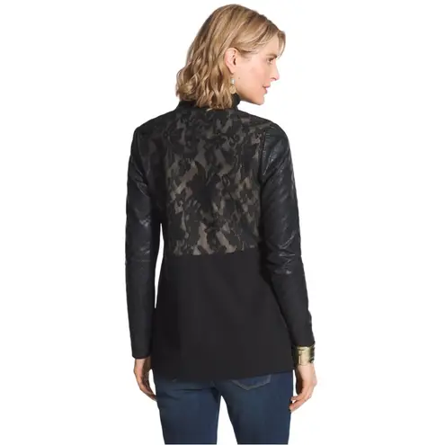 Chico's Chico’s Faux-Leather Lace Pieced Jacket in Black/Cream