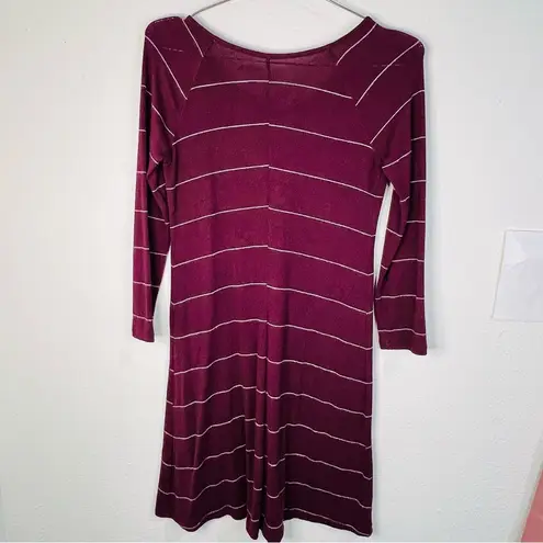 SO  Wine Sweater Dress White Stripes Casual Cool Long Sleeve Soft Touch Size XS