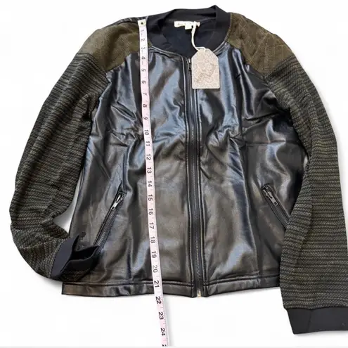 Hem & Thread Vegan Leather/Knit Spliced Bomber Jacket