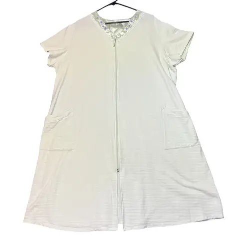 secret treasures Lounger Robe Womens 3XGreen Zip Up Floral Short Sleeve Sleep