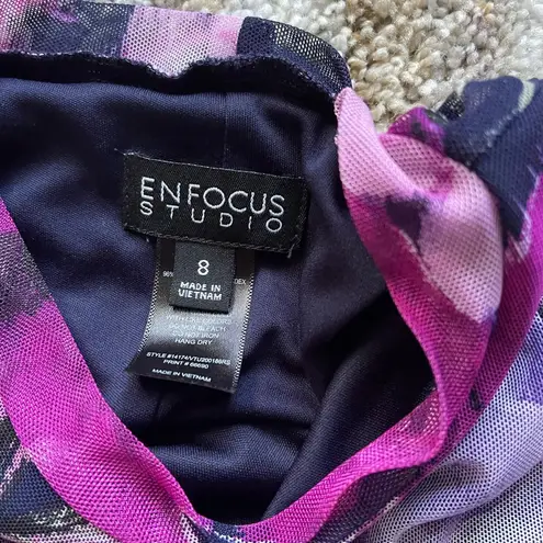Enfocus Studio Purple floral print longsleeve mesh cocktail midi dress 8 medium