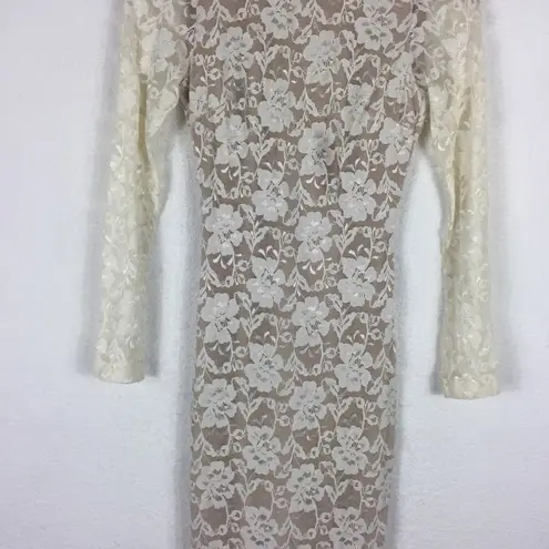 Dress the Population  Cream Backless Lace Body Con Long Sleeve Midi Dress XS