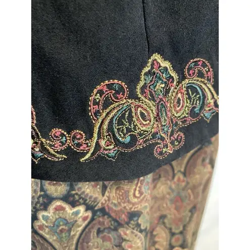 VTG KORET 2 Pc Suit Size 10 Button Front Embroidered Jacket Blazer Skirt Paisley Black