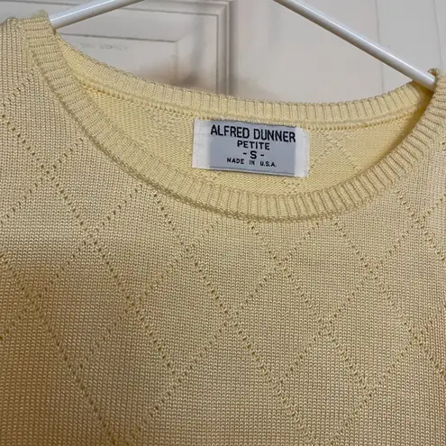 Alfred Dunner Womens Short Sleeve Sweater Shirt Yellow Diamond Knit Size SP