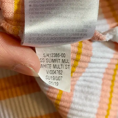 Old Navy  Slim Orange Pink Striped Ribbed T-Shirt Womens Small