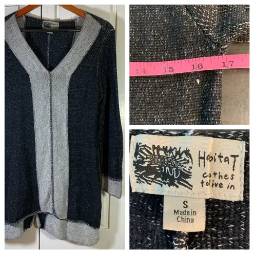 Habitat Clothes to Live In Women Knit V Neck Tunic Sweater Small Artsy Lagenlook Black