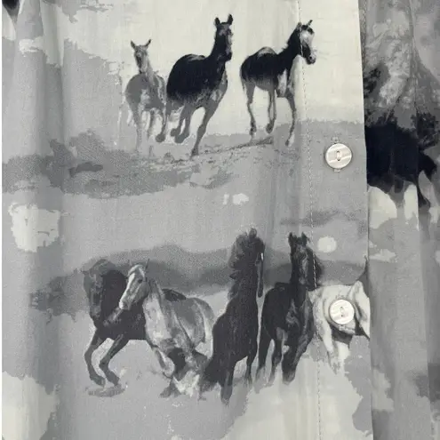 Jane and Delancey Horse Print Button Women Top Sz L Country Rodeo Festival RollTab