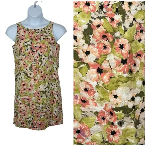 J. Jill Love Linen Floral Sleeveless Shift Dress Shrimp Size Small Pink