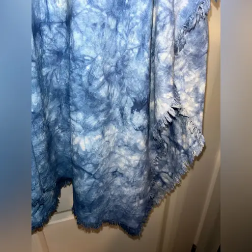 Ellen Tracy Blue Tie Dye Cardigan Pull Over Poncho Styled Fringe One Size