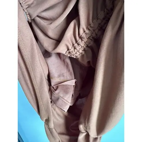 ZARA  Brown Womens XXL Mini Dress Ruched Draped Textured Strappy Halterneck