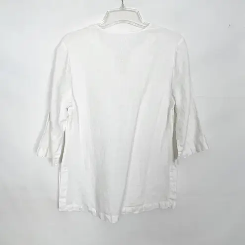 Women's Linen Top Beachy Bohemian Coastal Nautical Lagenlook Cottagecore Peasant Size M