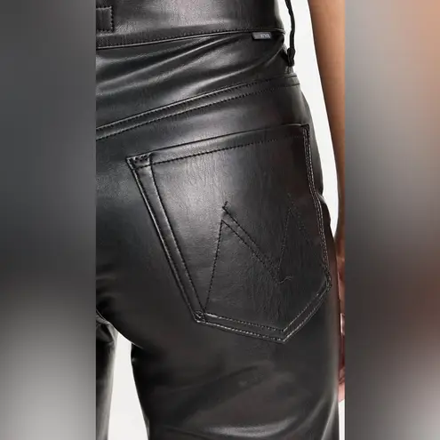 MOTHER Rambler Zip Ankle Leather Jeans Black Flare & Wide Leg Wax On Off NEW Size 31