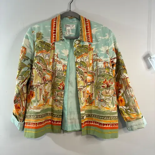 Coldwater Creek Linen Blend Jacket Floral Print Button Down Casual Spring Size S