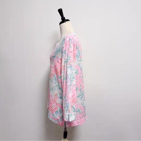 Lilly Pulitzer  White Pink Amelia Island Getting Steamy Crabs Notch V Tunic XL thumbnail 3