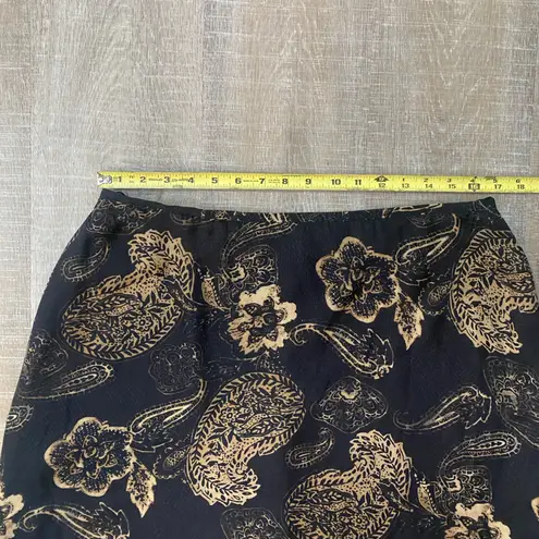 Rena Rowan 90s Vintage 100% Silk Maxi Skirt Dark Floral Paisley Black Tan Plus Size 16 Boho