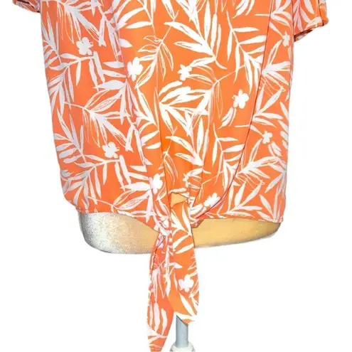 Nine Britton  cute new white tie front top with orange floral design.