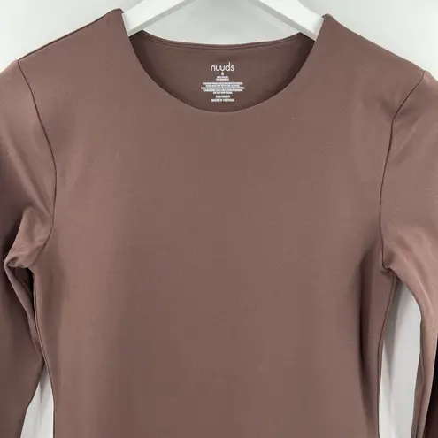 Nuuds Coffee Brown Long Sleeve Crew Neck Thong Style Bodysuit Women’s Size Small
