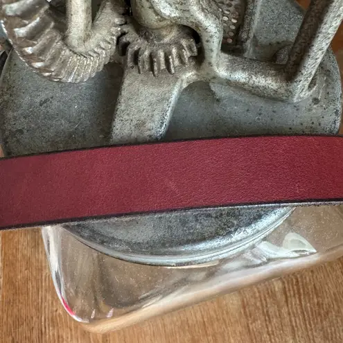 Vintage Burgundy Leather Belt with Ornate Brass Buckle – Western Style Red