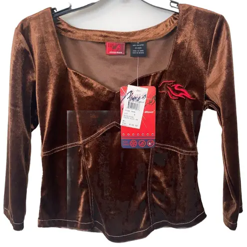 Women's Johnny Blaze Flames Vintage Dead Stock Stretch Velour Crop Top Brown Med