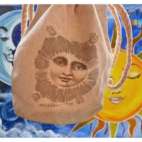 Drawstring Jewelry Pouch Good Mojo Co Sun Face Crystals Stash Bag Cotton