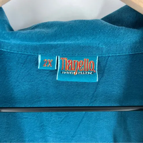 Tianello TENCEL Plus Sized Aida Blouse Button Front Garment Dyed Teal Size 2X Blue