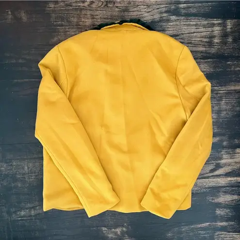 NWT The Moon Mustard Yellow Blazer w green ruffle trim pearl buttons sz Small