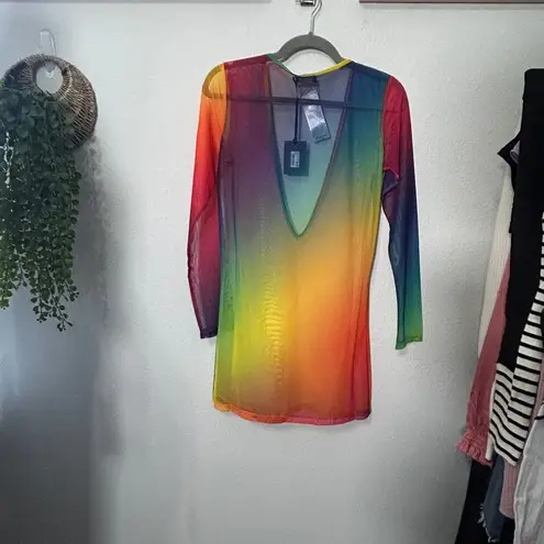 Kurt Geiger NEW London Gradient Mesh V Dress Multicolor Rainbow Small Cover Up