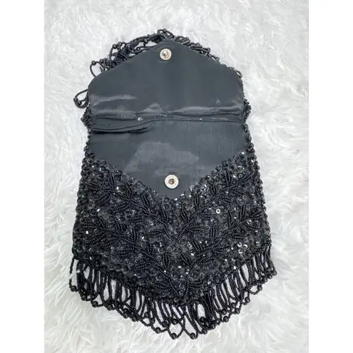 Vintage Mademoiselle Handmade Beaded Black Evening Bag Hong Kong Purse