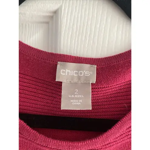 Chico's  2 Womens Large Pink Sweater Textured Striped Feminine Lightweight Travel thumbnail 3