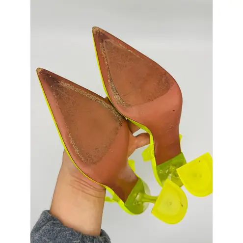 Amina Muaddi NEON YELLOW PVC HOLLI SLING PARTY HEELS size 37