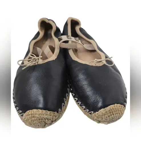Valentino Garavani Black rockstud leather ballerina flat espadrilles Size 39