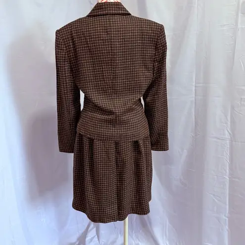 Vintage Y2K Georgiou Studio Skirt Suit Brown Windowpane Blazer Office Size 14,10