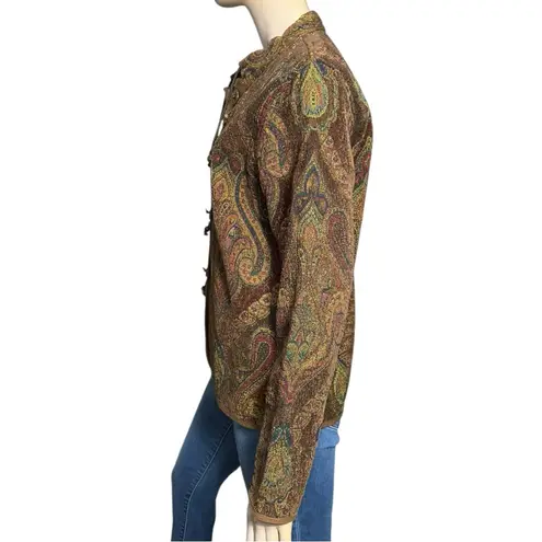 Flashback Vintage Women’s M Damask Carpet Tapestry Tassel Wooden Button Jacket Brown Size M