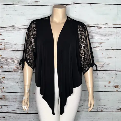 Susan Graver Occasions Size 2X Elegant Black Liquid Knit - Lace Shrug Cardigan