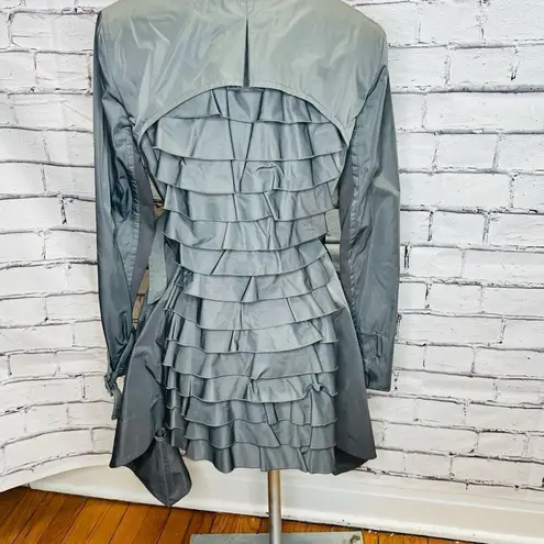 BCBGMAXAZRIA  Womens Gray Ruffled Belted Ophelia Trench Coat Size Small