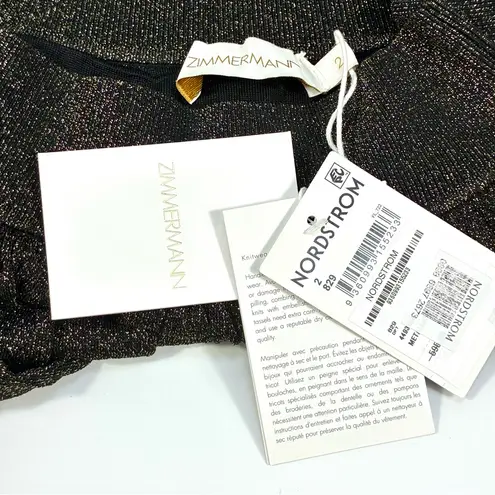 Zimmermann Illuminate Gathered Metallic Knit Flare Maxi Skirt Black Gold US 8