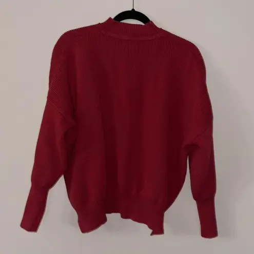 Signature 8 Red Boxy Cotton Blend Sweater Mock Neck Bubble Sleeve Size M