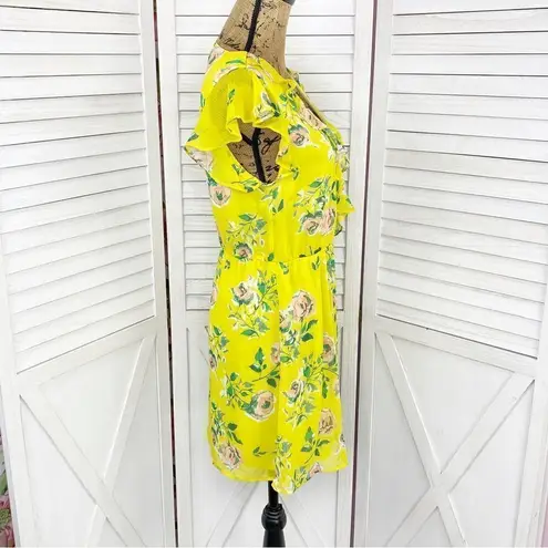 Prince & Fox Aeropostale Floral Ruffle Surplice Dress Yellow Peach Medium