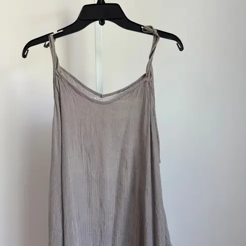 Cecico Crinkle Gauze Dress sz M Taupe tie Sleeveless Asymmetrical Lagenlook