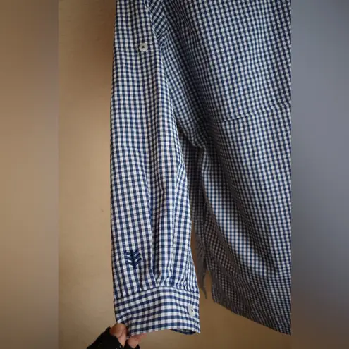 Suntect By Coolibar Women's Long Sleeve Beach Shirt Gingham Blue and White XL